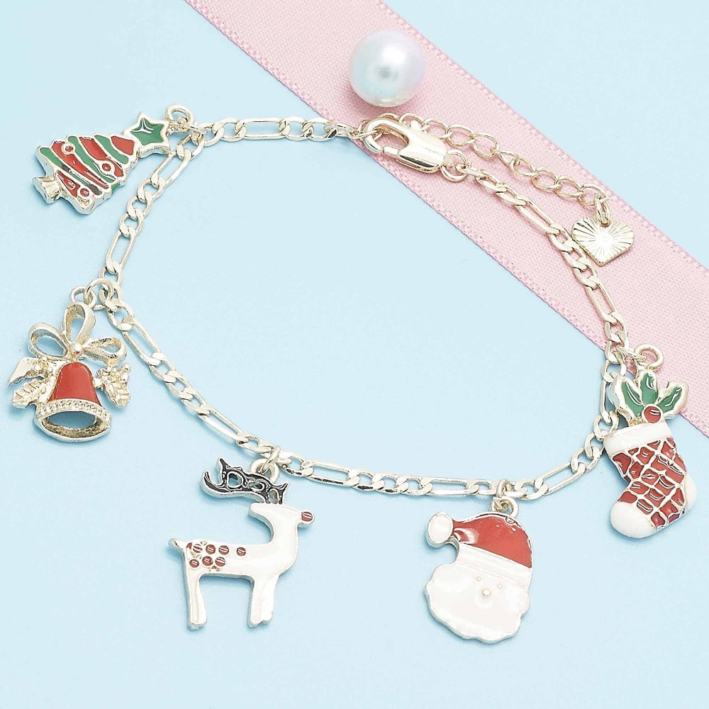 Oro Laminado Charm Bracelet, Gold Filled Style Tree and Star Design, Multicolor Enamel Finish, Golden Finish