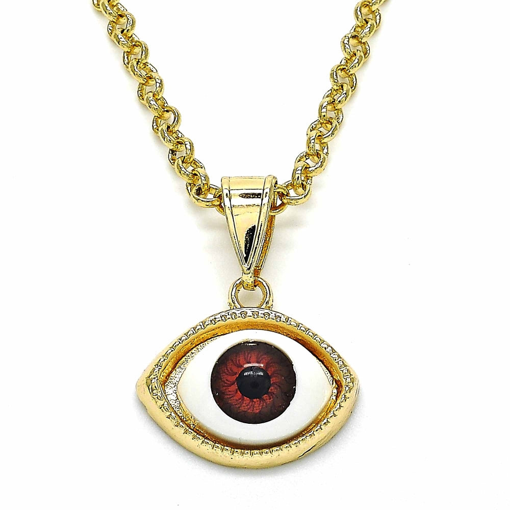 Oro Laminado Fancy Pendant, Gold Filled Style Evil Eye Design, Red Resin Finish, Golden Finish