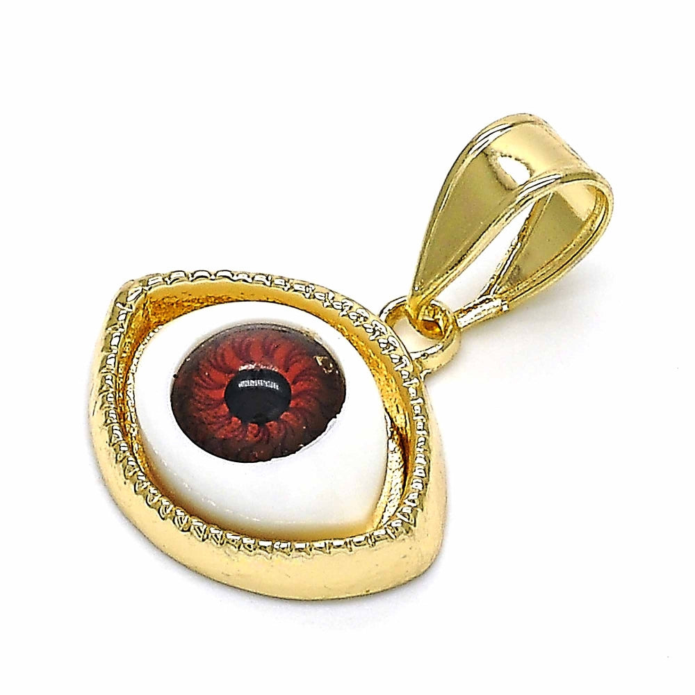 Oro Laminado Fancy Pendant, Gold Filled Style Evil Eye Design, Red Resin Finish, Golden Finish