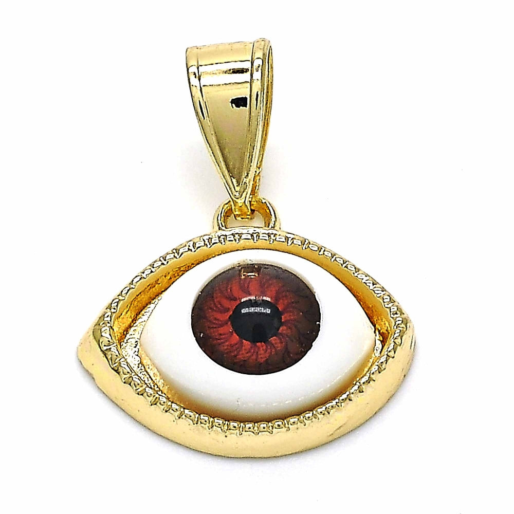 Oro Laminado Fancy Pendant, Gold Filled Style Evil Eye Design, Red Resin Finish, Golden Finish