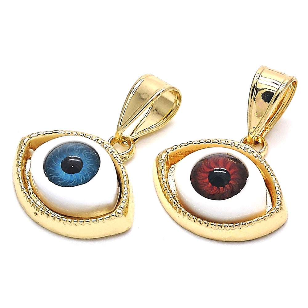 Oro Laminado Fancy Pendant, Gold Filled Style Evil Eye Design, Red Resin Finish, Golden Finish