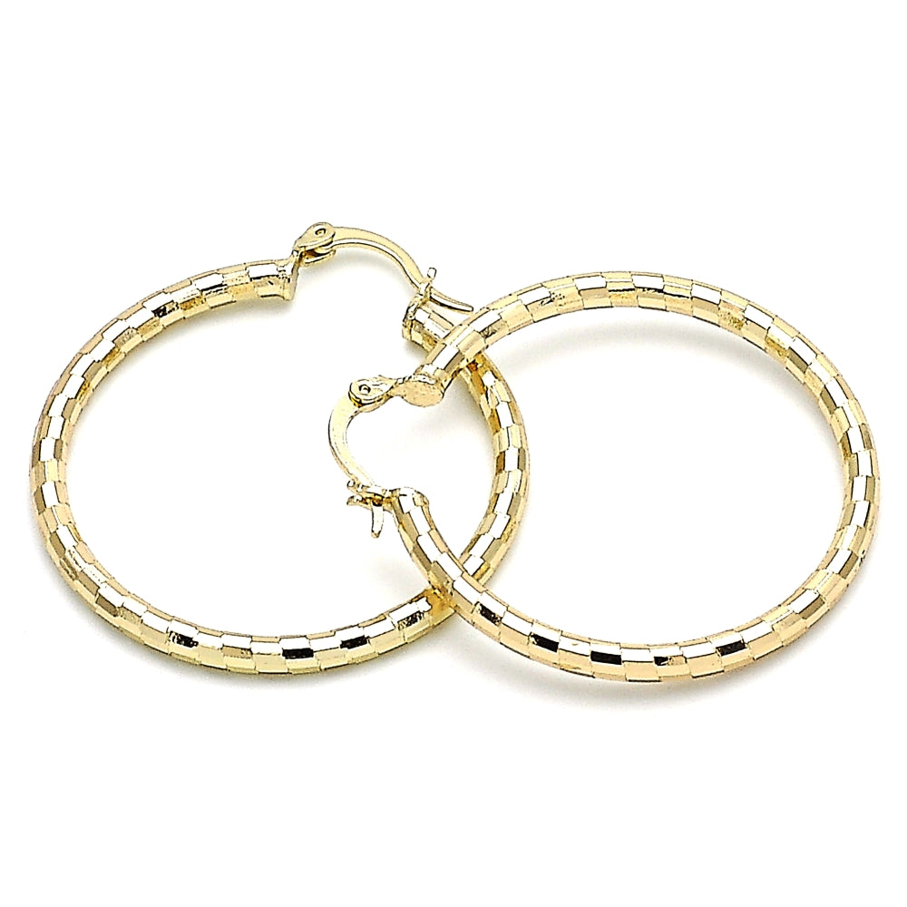 Oro Laminado Medium Hoop, Gold Filled Style Diamond Cutting Finish, Golden Finish