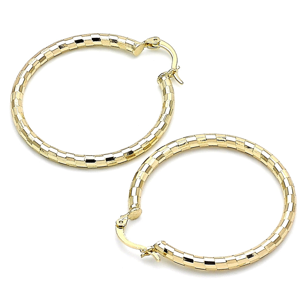 Oro Laminado Medium Hoop, Gold Filled Style Diamond Cutting Finish, Golden Finish