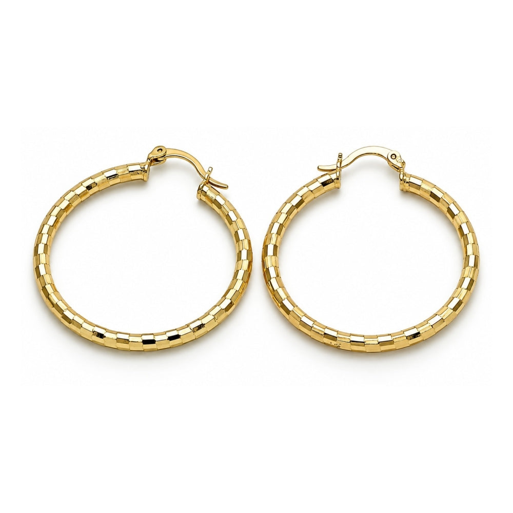 Oro Laminado Medium Hoop, Gold Filled Style Diamond Cutting Finish, Golden Finish