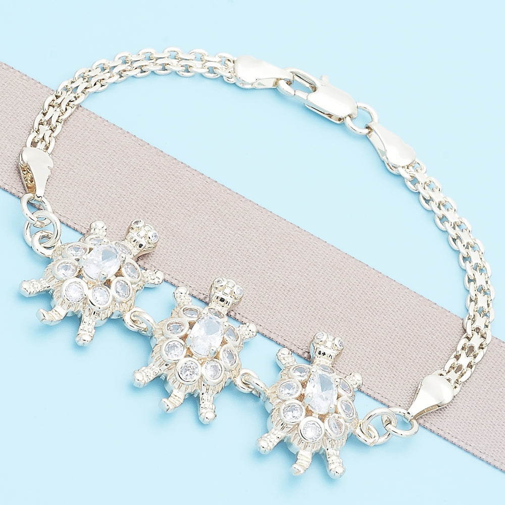 Oro Laminado Fancy Bracelet, Gold Filled Style Turtle Design, with White Cubic Zirconia, Polished, Golden Finish