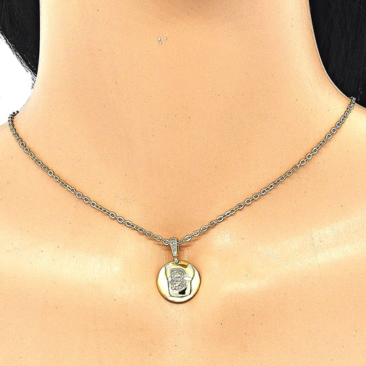 Oro Laminado Fancy Pendant, Gold Filled Style Initials Design, with White Cubic Zirconia, Polished, Golden Finish