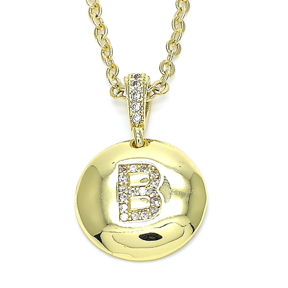 Oro Laminado Fancy Pendant, Gold Filled Style Initials Design, with White Cubic Zirconia, Polished, Golden Finish