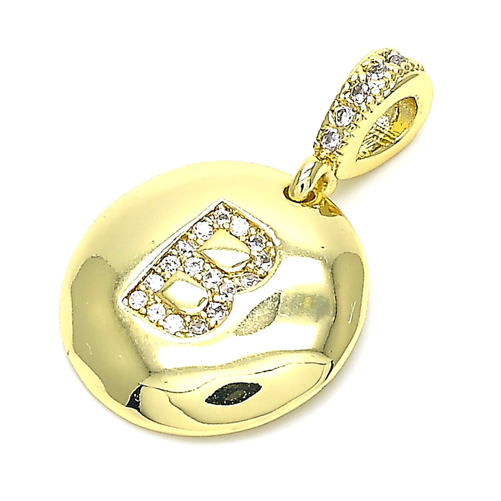 Oro Laminado Fancy Pendant, Gold Filled Style Initials Design, with White Cubic Zirconia, Polished, Golden Finish