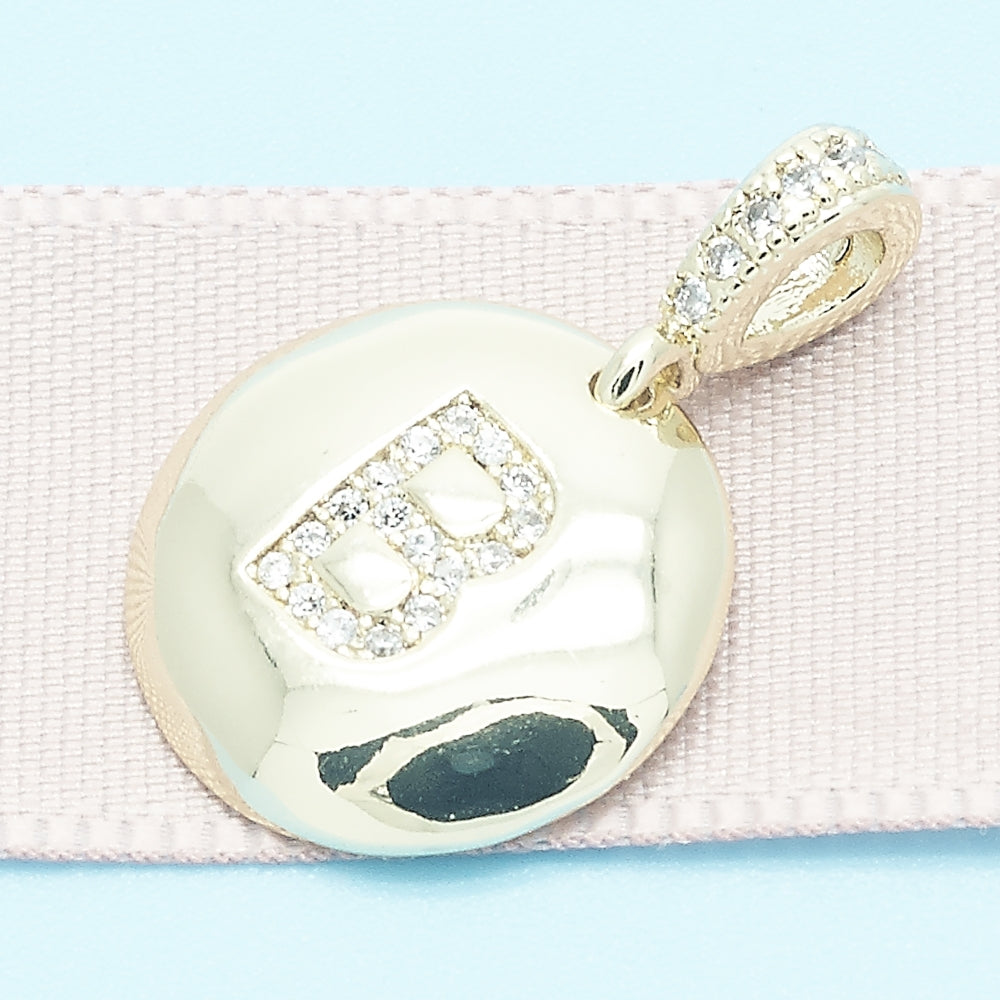 Oro Laminado Fancy Pendant, Gold Filled Style Initials Design, with White Cubic Zirconia, Polished, Golden Finish