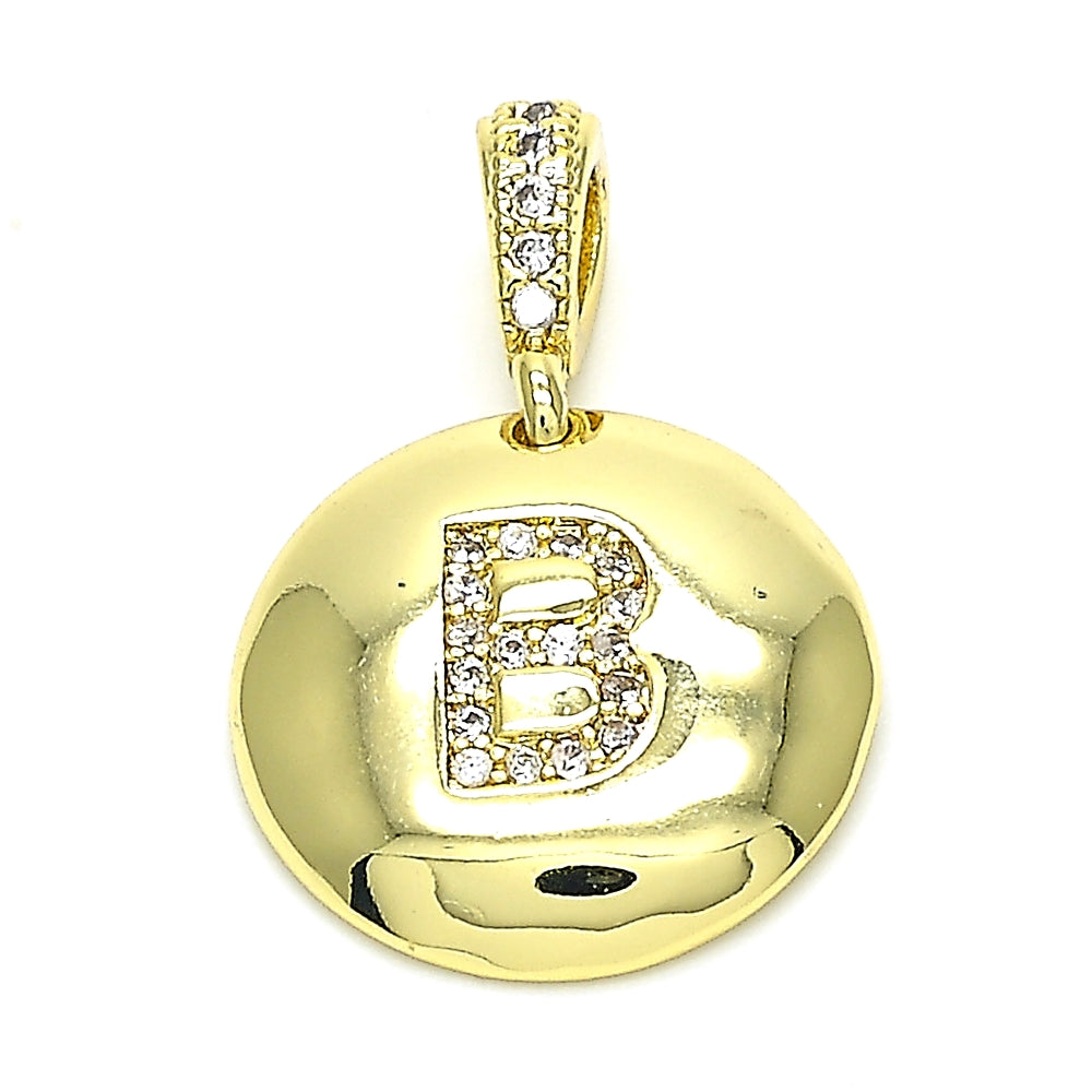 Oro Laminado Fancy Pendant, Gold Filled Style Initials Design, with White Cubic Zirconia, Polished, Golden Finish