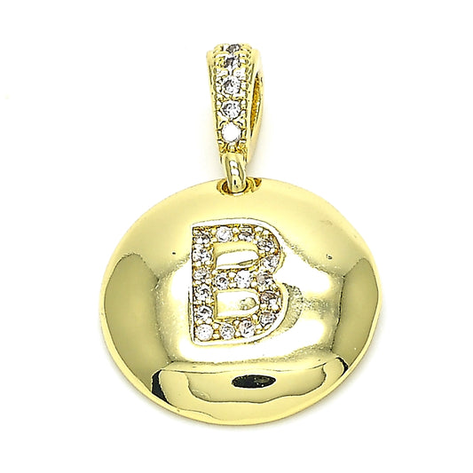 Oro Laminado Fancy Pendant, Gold Filled Style Initials Design, with White Cubic Zirconia, Polished, Golden Finish