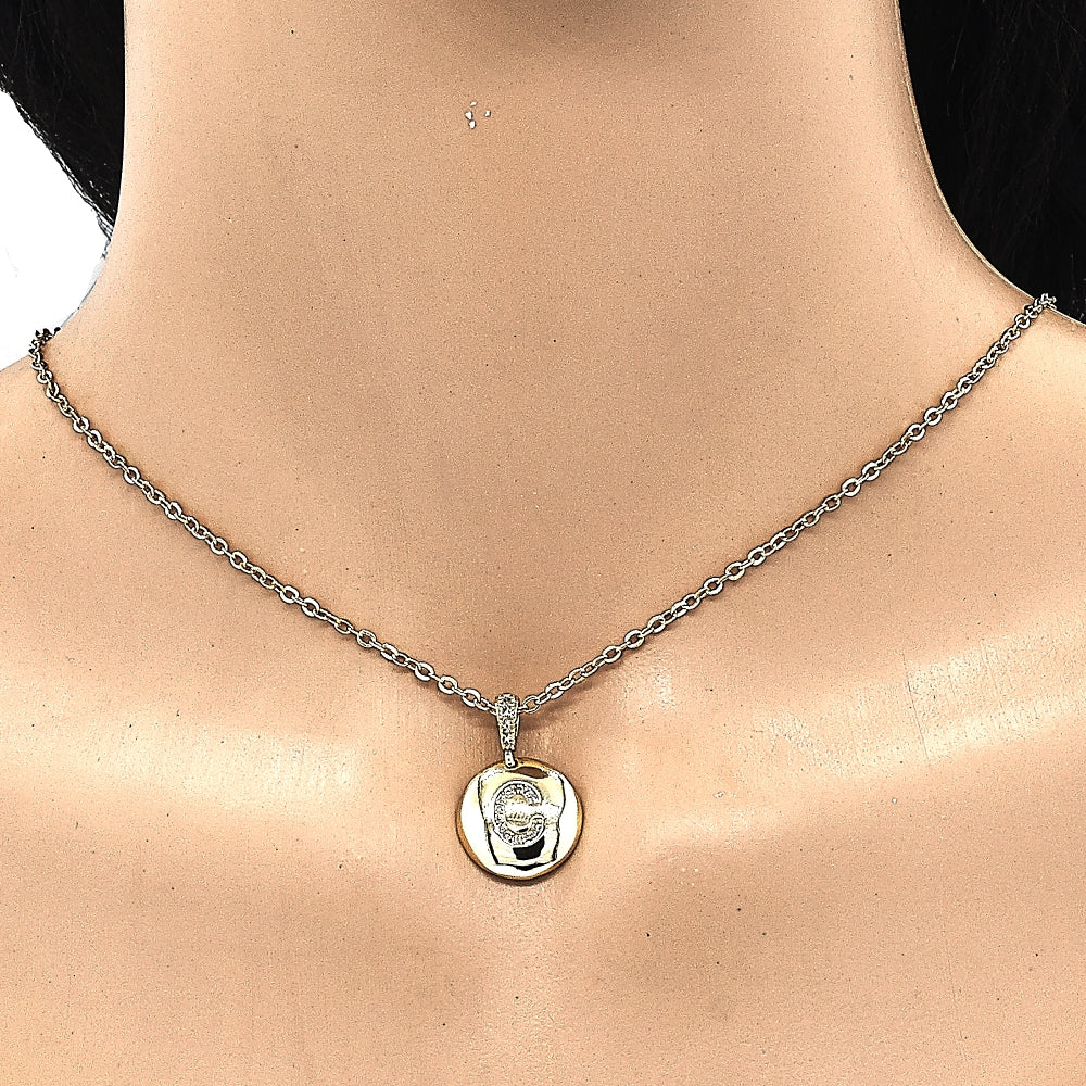 Oro Laminado Fancy Pendant, Gold Filled Style Initials Design, with White Cubic Zirconia, Polished, Golden Finish