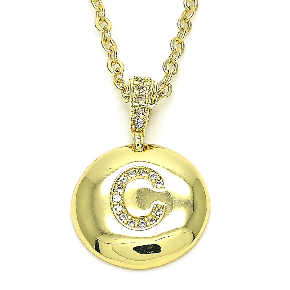 Oro Laminado Fancy Pendant, Gold Filled Style Initials Design, with White Cubic Zirconia, Polished, Golden Finish