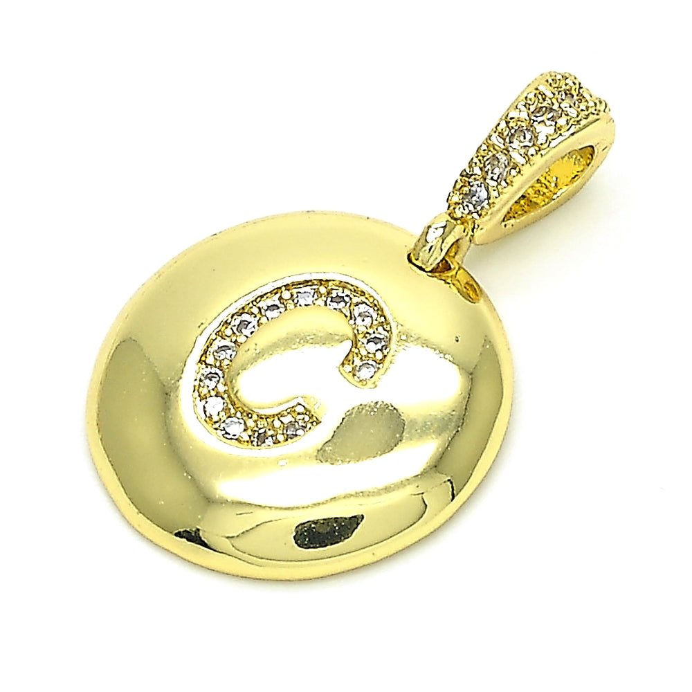 Oro Laminado Fancy Pendant, Gold Filled Style Initials Design, with White Cubic Zirconia, Polished, Golden Finish