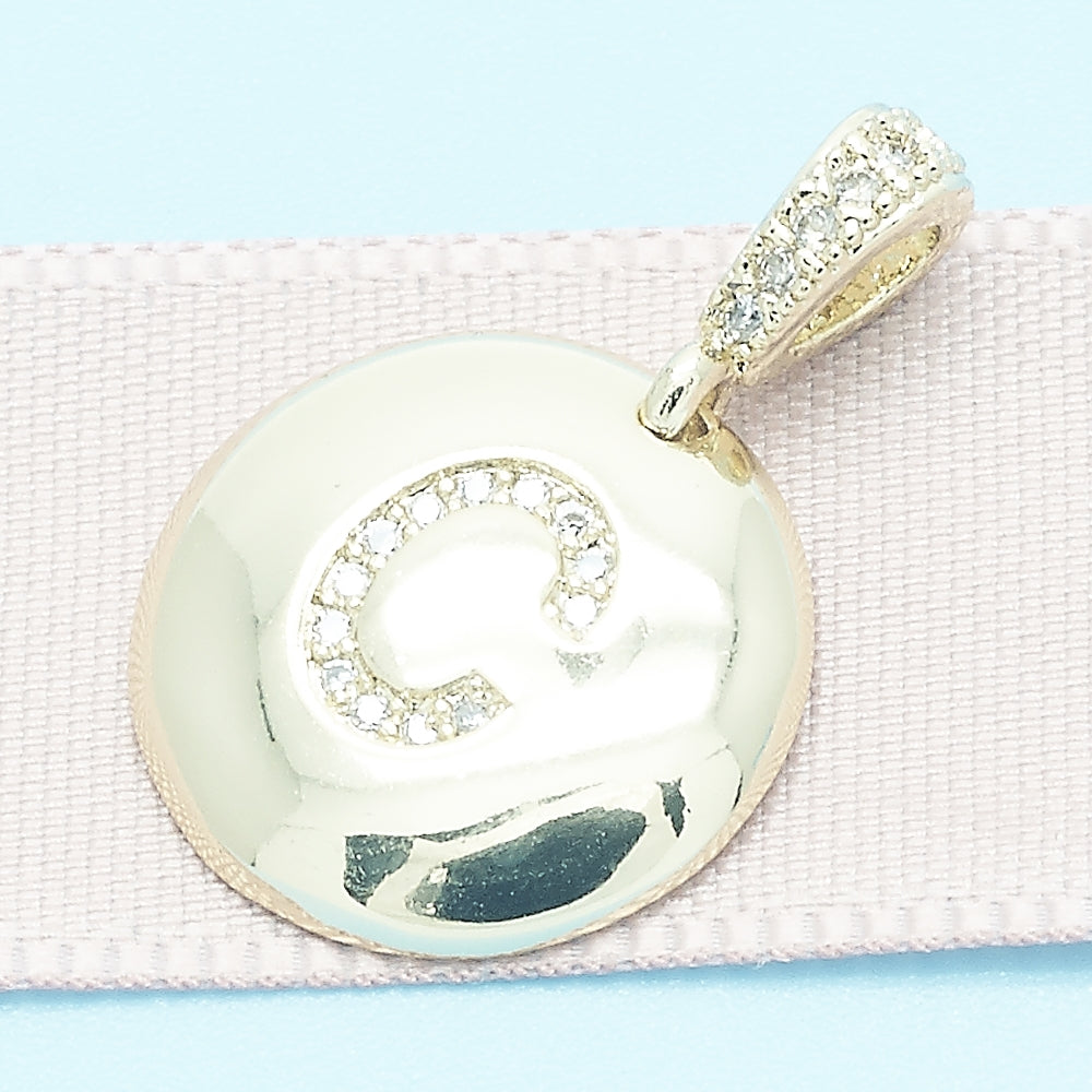 Oro Laminado Fancy Pendant, Gold Filled Style Initials Design, with White Cubic Zirconia, Polished, Golden Finish