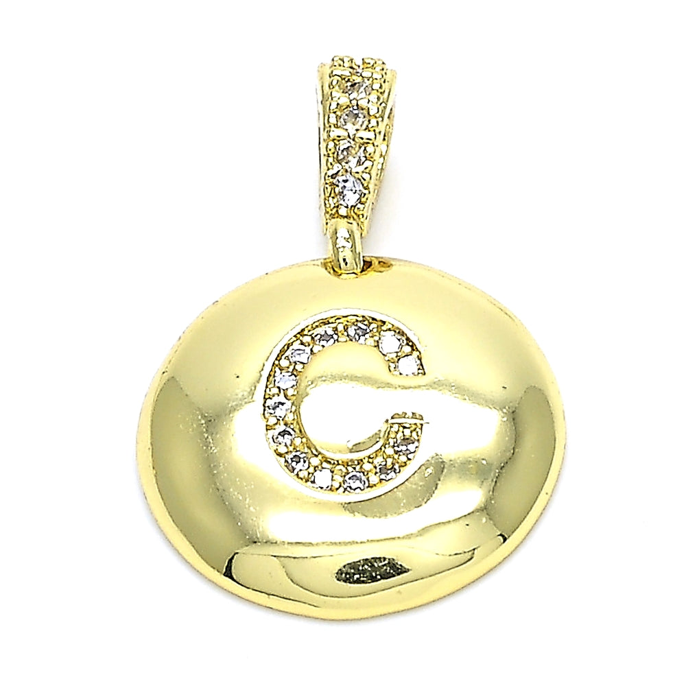 Oro Laminado Fancy Pendant, Gold Filled Style Initials Design, with White Cubic Zirconia, Polished, Golden Finish
