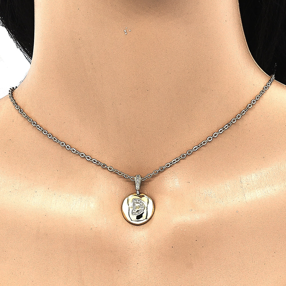 Oro Laminado Fancy Pendant, Gold Filled Style Initials Design, with White Cubic Zirconia, Polished, Golden Finish