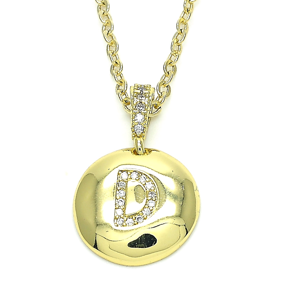 Oro Laminado Fancy Pendant, Gold Filled Style Initials Design, with White Cubic Zirconia, Polished, Golden Finish