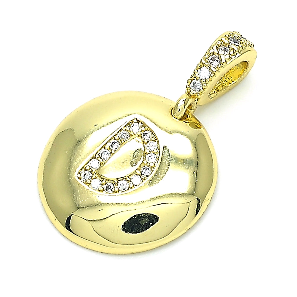 Oro Laminado Fancy Pendant, Gold Filled Style Initials Design, with White Cubic Zirconia, Polished, Golden Finish