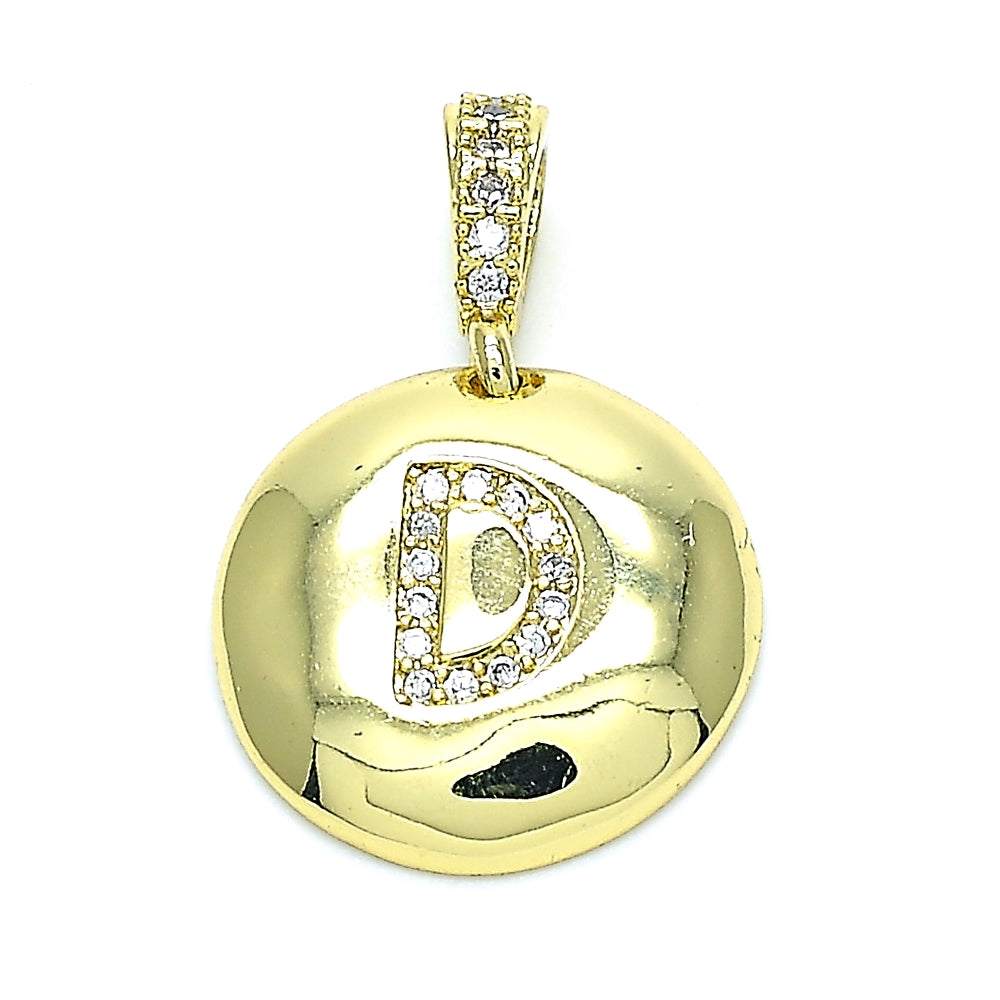 Oro Laminado Fancy Pendant, Gold Filled Style Initials Design, with White Cubic Zirconia, Polished, Golden Finish