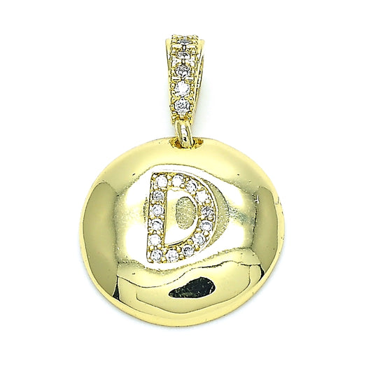 Oro Laminado Fancy Pendant, Gold Filled Style Initials Design, with White Cubic Zirconia, Polished, Golden Finish