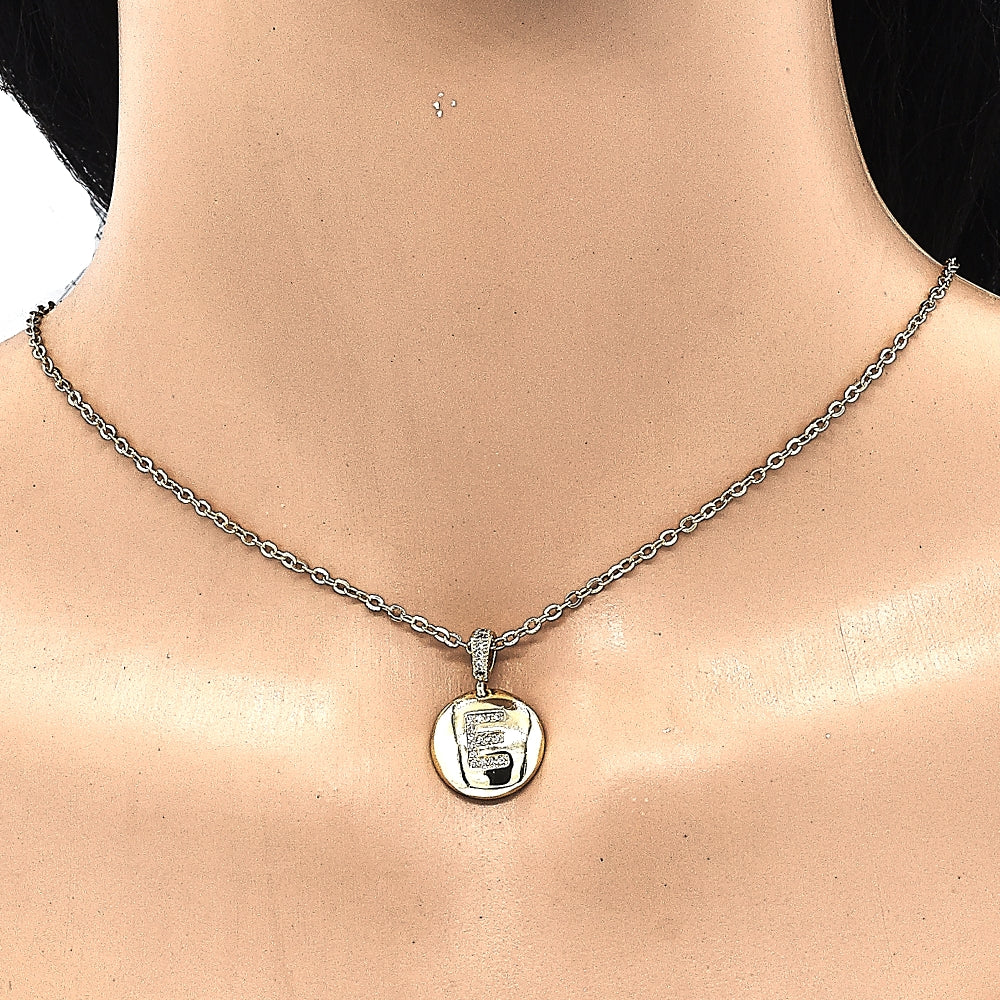 Oro Laminado Fancy Pendant, Gold Filled Style Initials Design, with White Cubic Zirconia, Polished, Golden Finish
