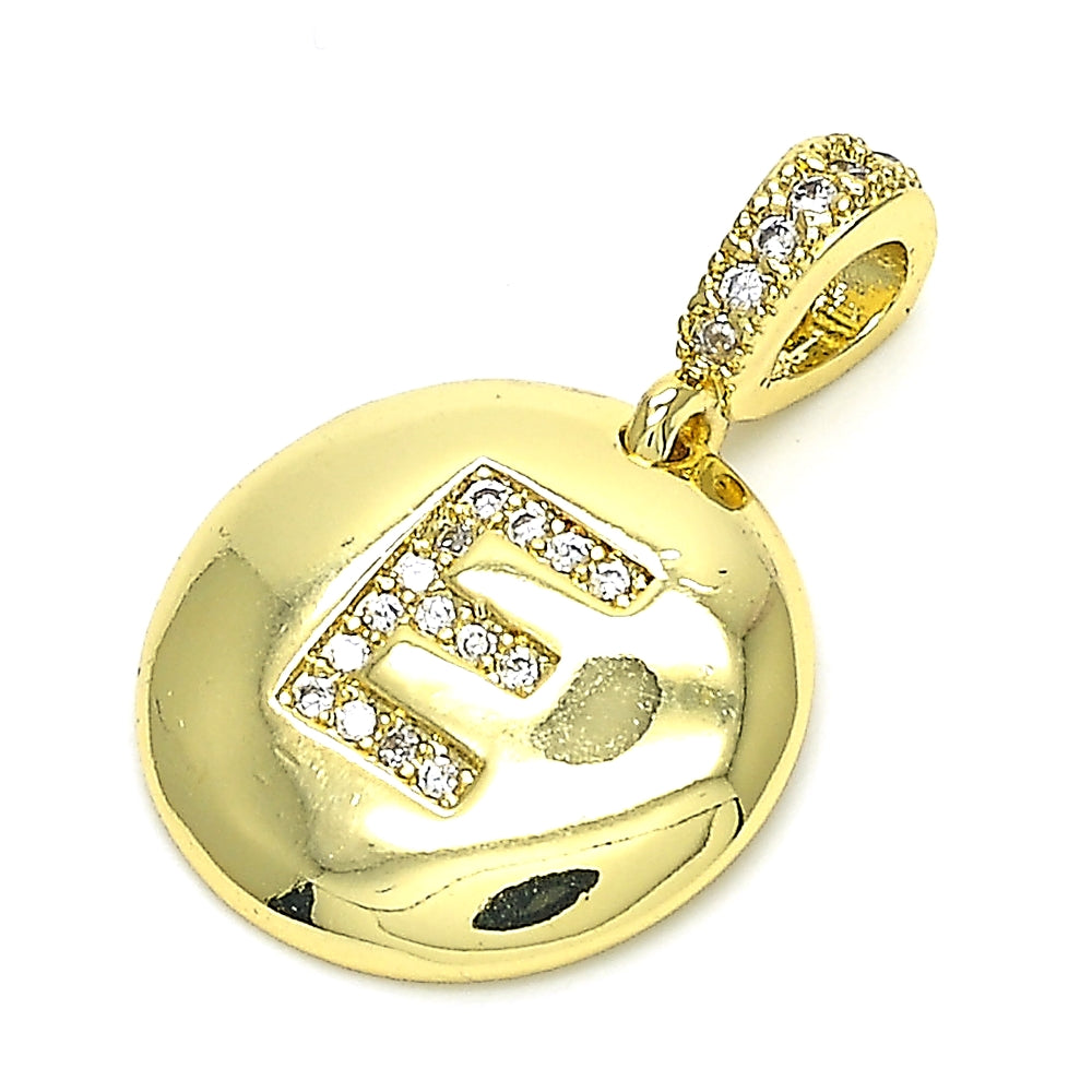Oro Laminado Fancy Pendant, Gold Filled Style Initials Design, with White Cubic Zirconia, Polished, Golden Finish