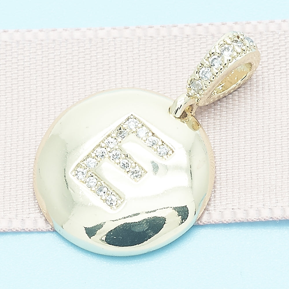 Oro Laminado Fancy Pendant, Gold Filled Style Initials Design, with White Cubic Zirconia, Polished, Golden Finish