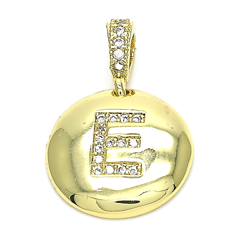 Oro Laminado Fancy Pendant, Gold Filled Style Initials Design, with White Cubic Zirconia, Polished, Golden Finish