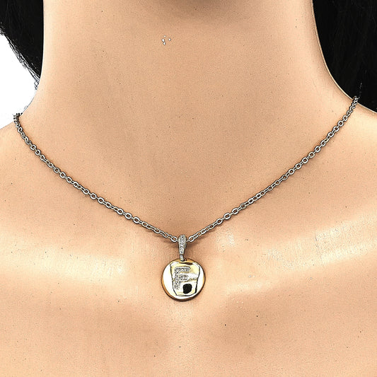 Oro Laminado Fancy Pendant, Gold Filled Style Initials Design, with White Cubic Zirconia, Polished, Golden Finish