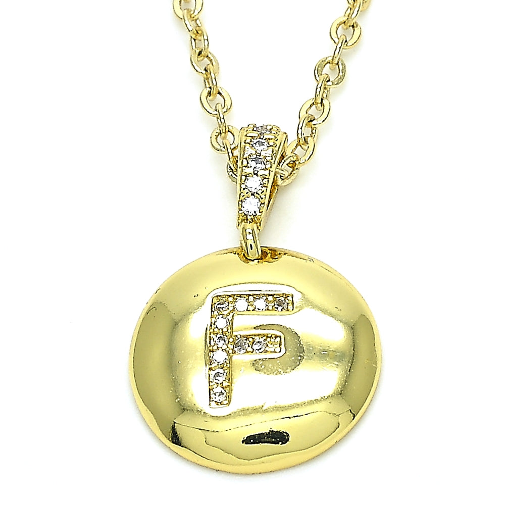 Oro Laminado Fancy Pendant, Gold Filled Style Initials Design, with White Cubic Zirconia, Polished, Golden Finish