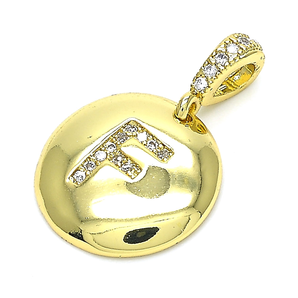 Oro Laminado Fancy Pendant, Gold Filled Style Initials Design, with White Cubic Zirconia, Polished, Golden Finish