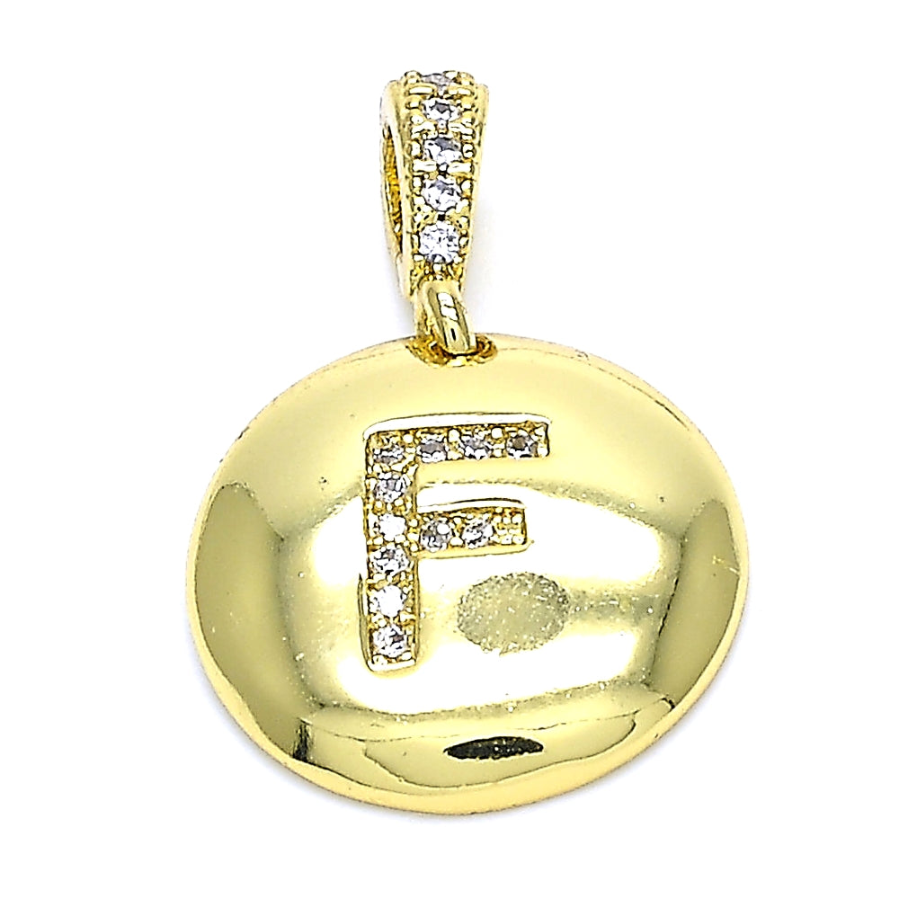 Oro Laminado Fancy Pendant, Gold Filled Style Initials Design, with White Cubic Zirconia, Polished, Golden Finish