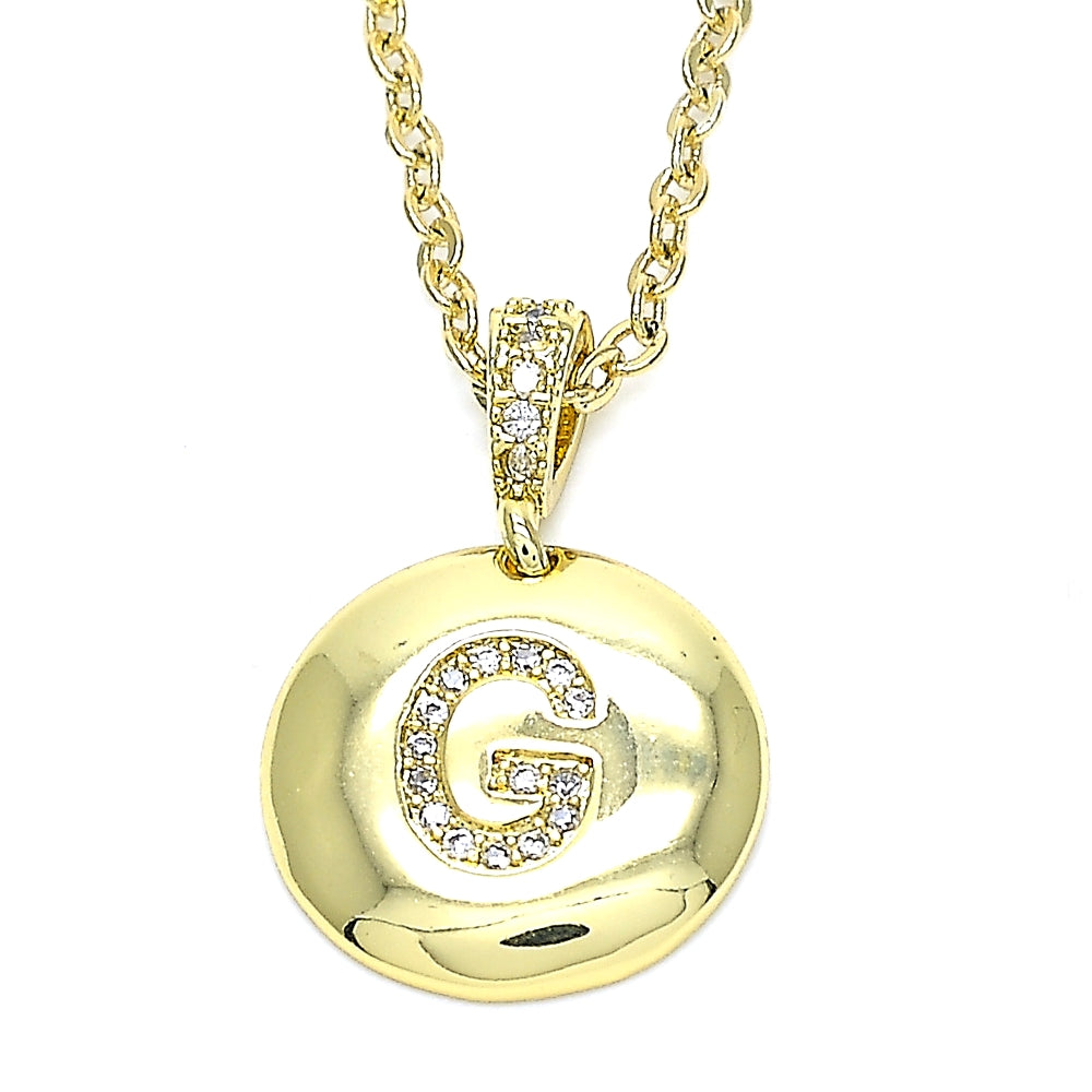 Oro Laminado Fancy Pendant, Gold Filled Style Initials Design, with White Cubic Zirconia, Polished, Golden Finish