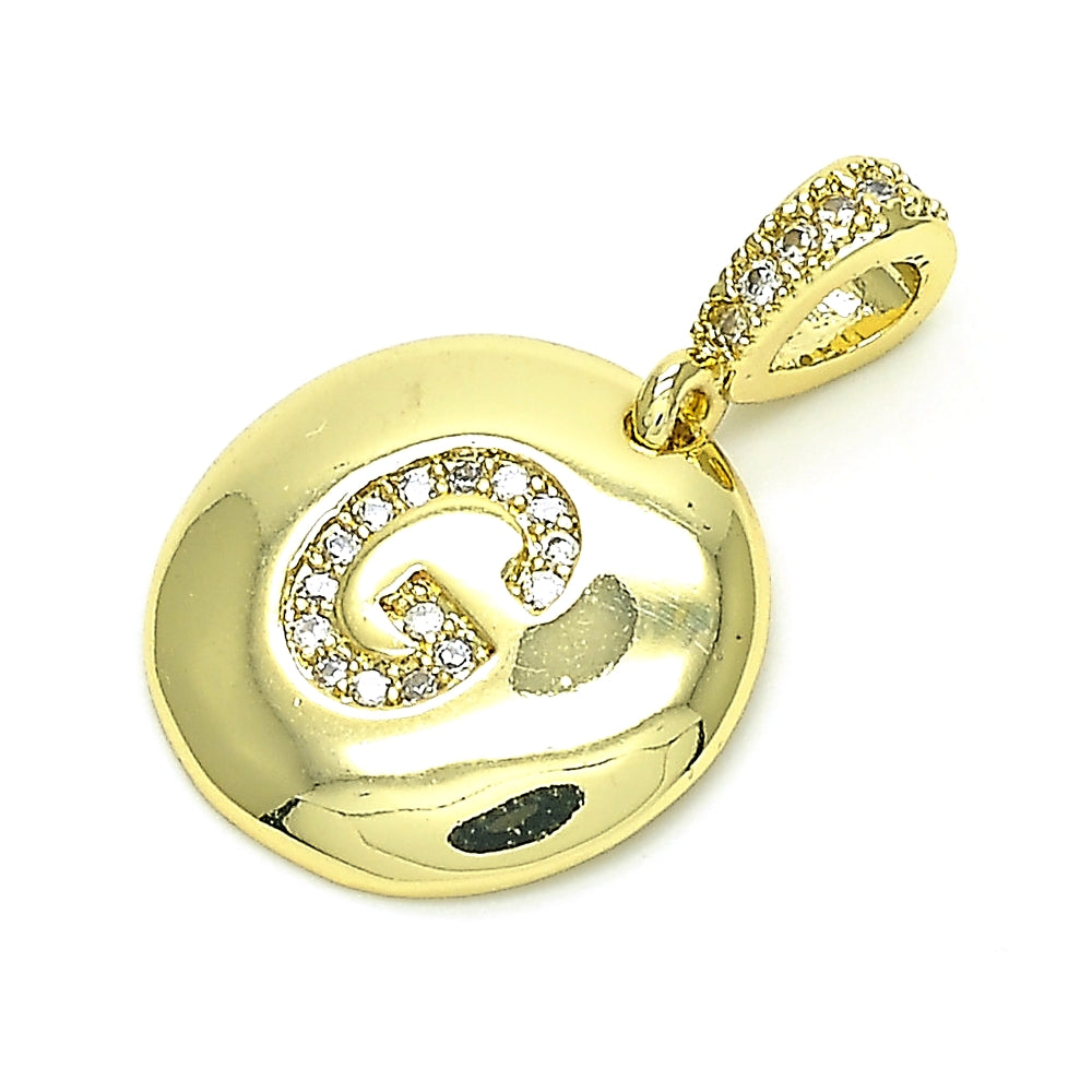 Oro Laminado Fancy Pendant, Gold Filled Style Initials Design, with White Cubic Zirconia, Polished, Golden Finish