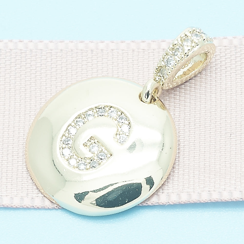 Oro Laminado Fancy Pendant, Gold Filled Style Initials Design, with White Cubic Zirconia, Polished, Golden Finish