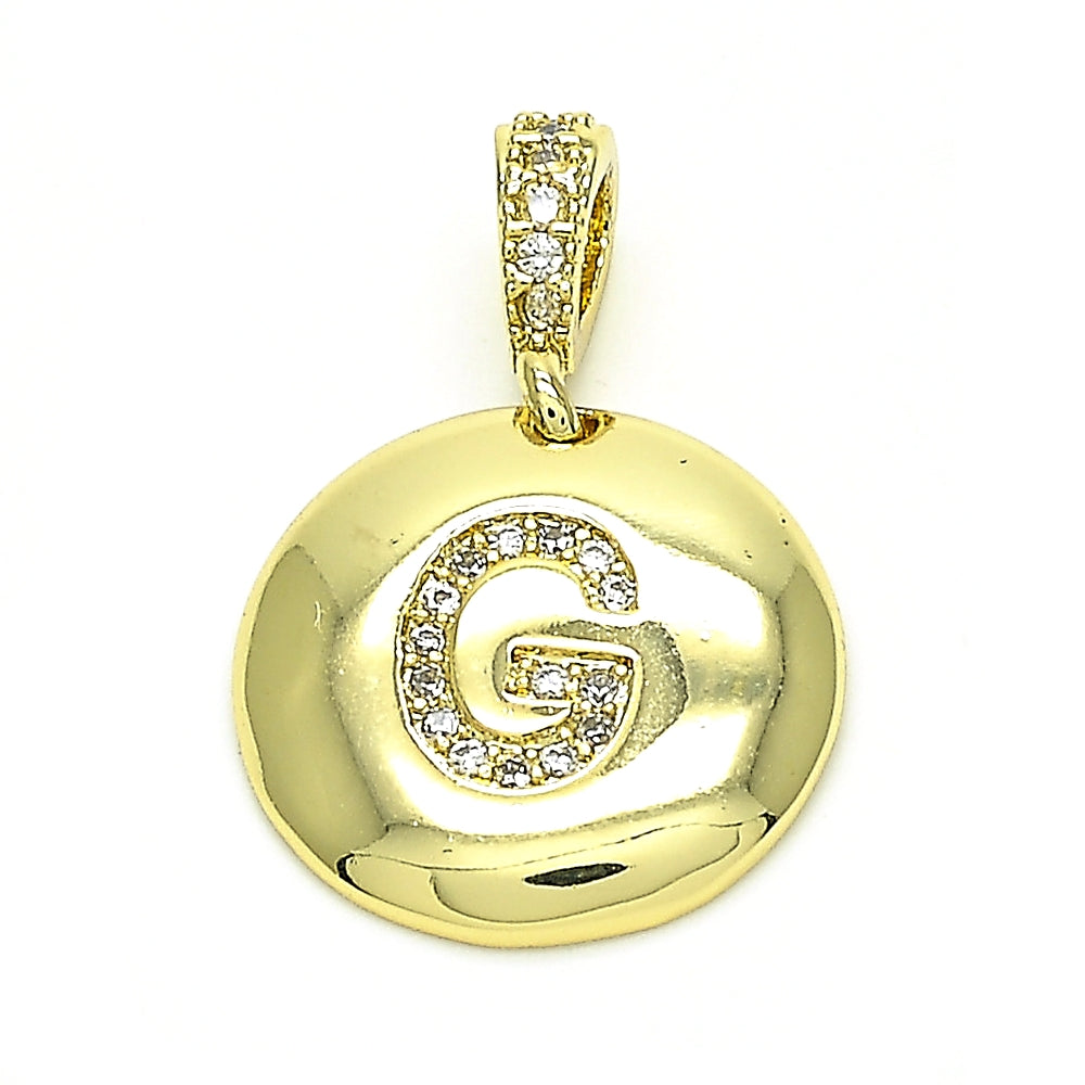 Oro Laminado Fancy Pendant, Gold Filled Style Initials Design, with White Cubic Zirconia, Polished, Golden Finish