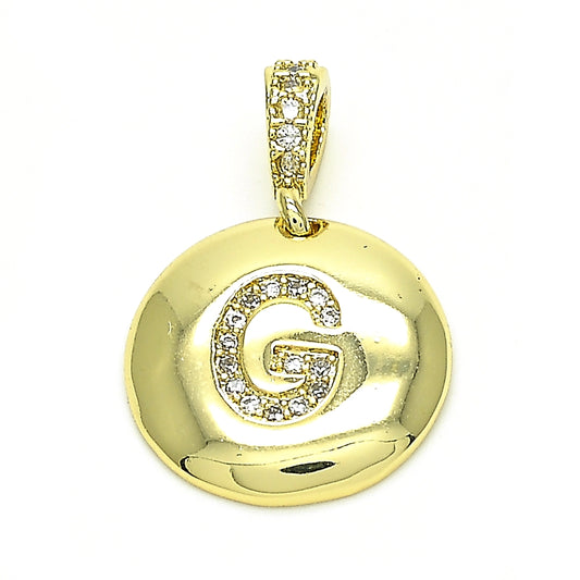 Oro Laminado Fancy Pendant, Gold Filled Style Initials Design, with White Cubic Zirconia, Polished, Golden Finish