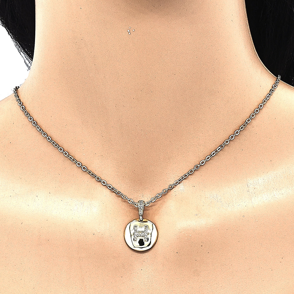 Oro Laminado Fancy Pendant, Gold Filled Style Initials Design, with White Cubic Zirconia, Polished, Golden Finish
