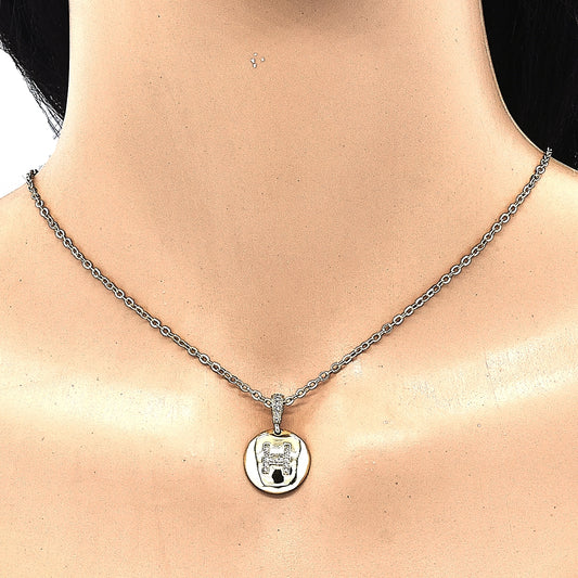 Oro Laminado Fancy Pendant, Gold Filled Style Initials Design, with White Cubic Zirconia, Polished, Golden Finish