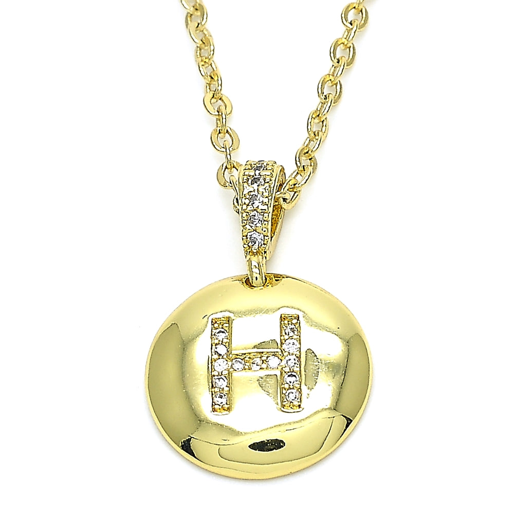 Oro Laminado Fancy Pendant, Gold Filled Style Initials Design, with White Cubic Zirconia, Polished, Golden Finish