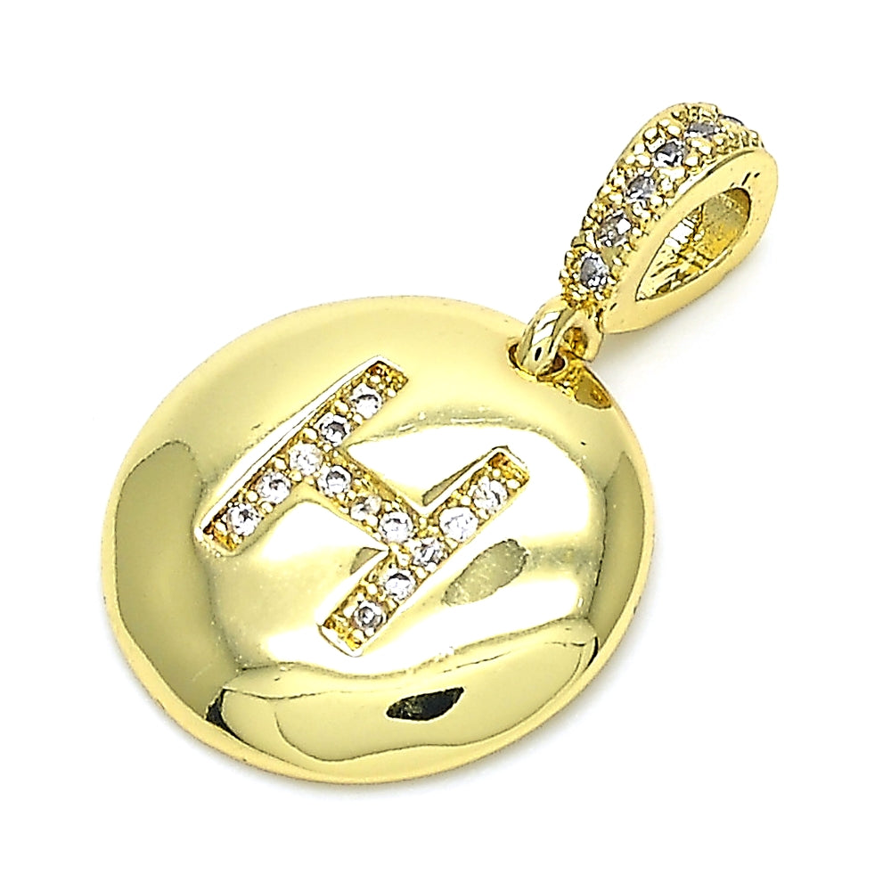 Oro Laminado Fancy Pendant, Gold Filled Style Initials Design, with White Cubic Zirconia, Polished, Golden Finish