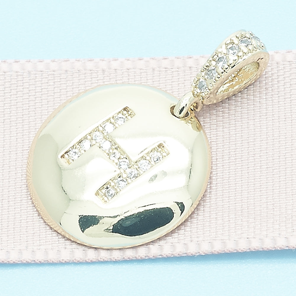 Oro Laminado Fancy Pendant, Gold Filled Style Initials Design, with White Cubic Zirconia, Polished, Golden Finish