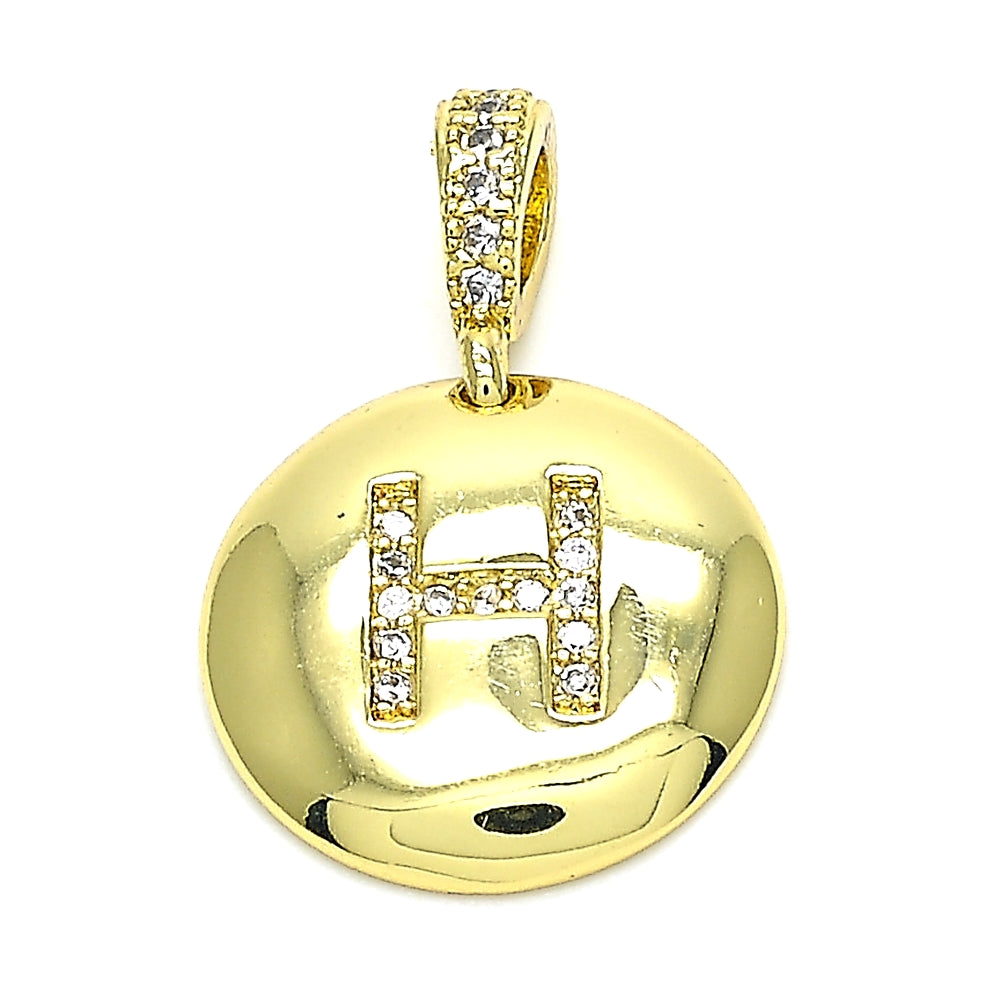 Oro Laminado Fancy Pendant, Gold Filled Style Initials Design, with White Cubic Zirconia, Polished, Golden Finish