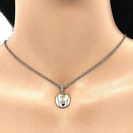 Oro Laminado Fancy Pendant, Gold Filled Style Initials Design, with White Cubic Zirconia, Polished, Golden Finish