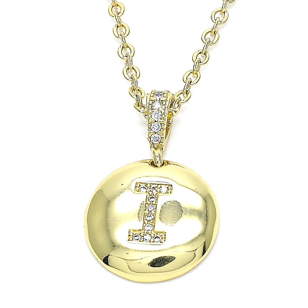 Oro Laminado Fancy Pendant, Gold Filled Style Initials Design, with White Cubic Zirconia, Polished, Golden Finish