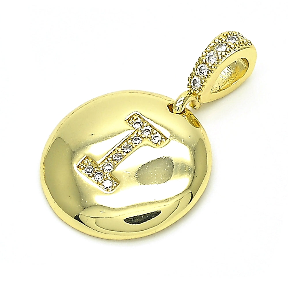 Oro Laminado Fancy Pendant, Gold Filled Style Initials Design, with White Cubic Zirconia, Polished, Golden Finish