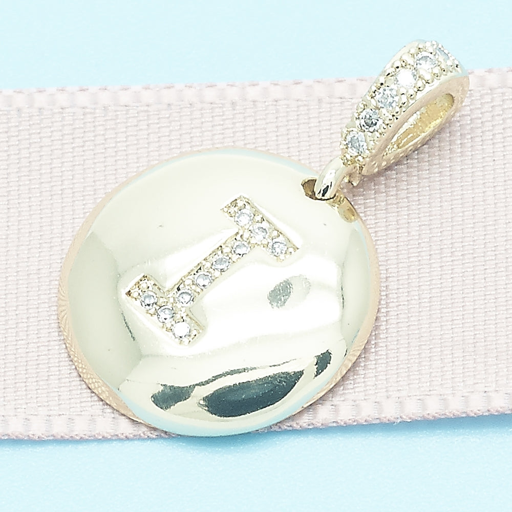Oro Laminado Fancy Pendant, Gold Filled Style Initials Design, with White Cubic Zirconia, Polished, Golden Finish