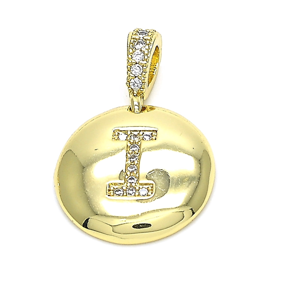 Oro Laminado Fancy Pendant, Gold Filled Style Initials Design, with White Cubic Zirconia, Polished, Golden Finish