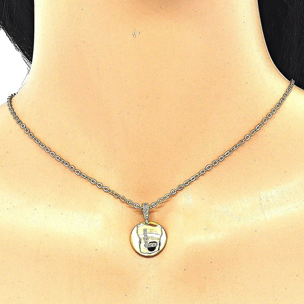 Oro Laminado Fancy Pendant, Gold Filled Style Initials Design, with White Cubic Zirconia, Polished, Golden Finish